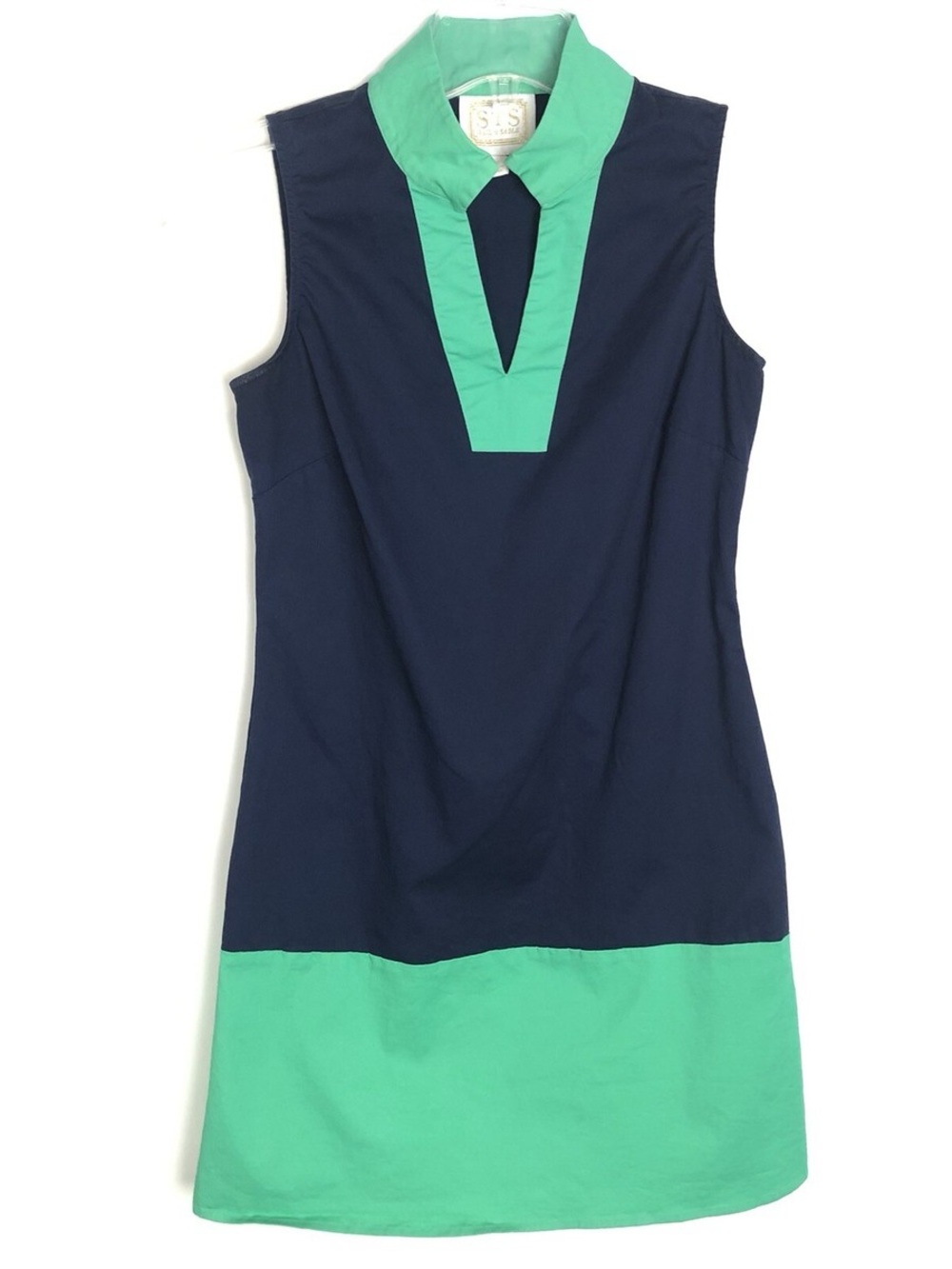 Sail to Sable - Navy & green Sleeveless Shift Dress